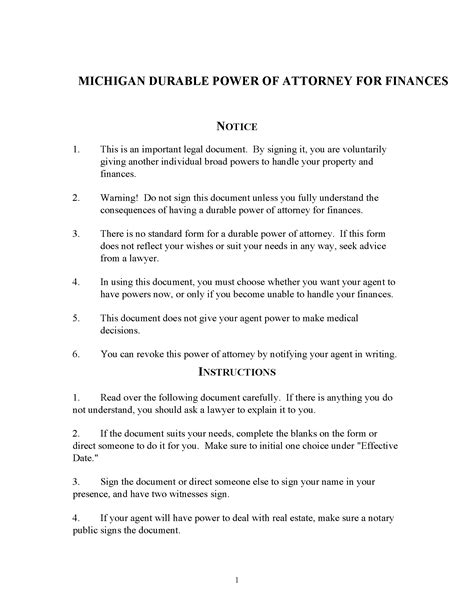 Michigan Durable Power Of Attorney Form Free Printable Legal Forms