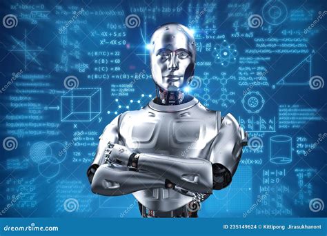 Machine Learning With Robot And Graphic Display Stock Illustration