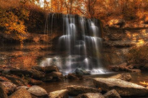 Autumn Forest Trees Rocks Waterfall Rocks Nature Wallpapers Hd