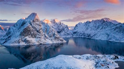 2560x1440 Norway Lofoten Mountains Winter Bay Snow 1440p Resolution Hd