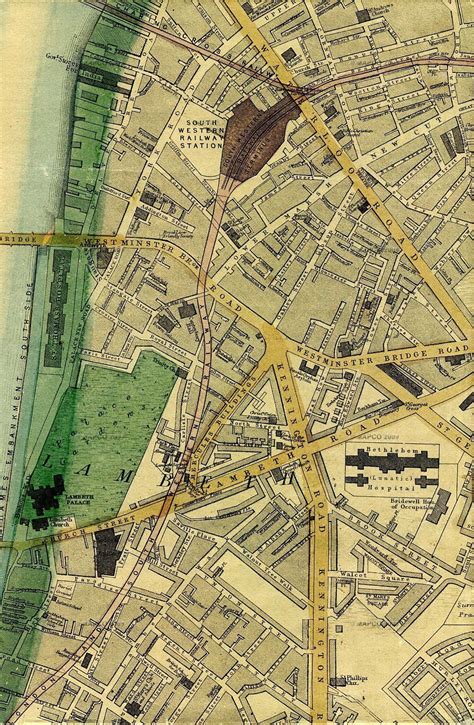 1868 Map Of Thames Embankment South Side And Lambeth Etc London Map