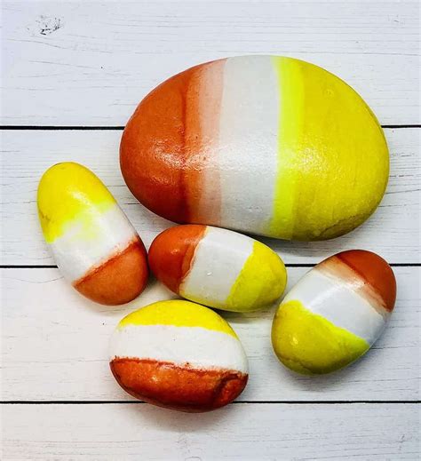 Easy To Make Candy Corn Rock Painting With Alcohol Inks