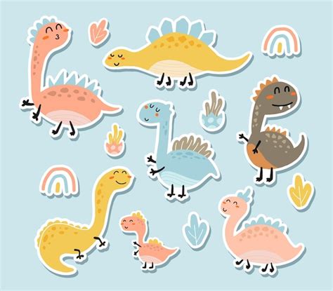 Premium Vector Cute Dinosaurs Sticker Set