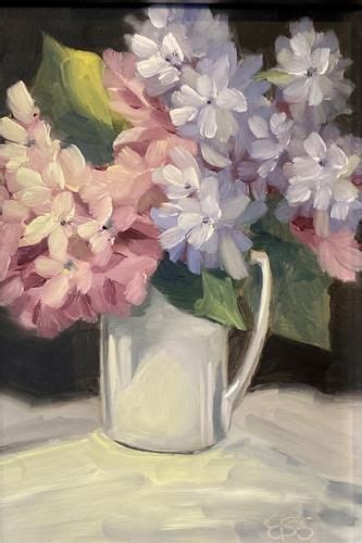 Daily Paintworks Hydrangeas In White Vase Original Fine Art For