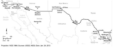 Map Of The Usmexico Border Region Cities And Towns In