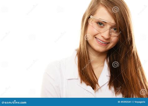 Laboratory Chemist Woman In Goggles Glasses Isolated Stock Image