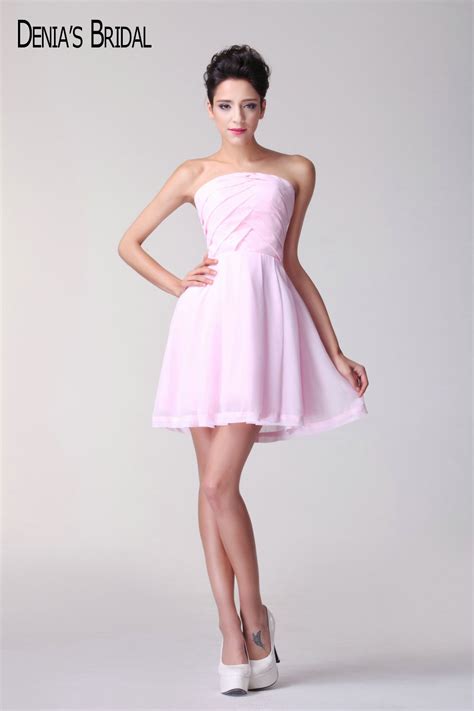Real Photos Pink Strapless Mini Cocktail Dresses Pleats A Line