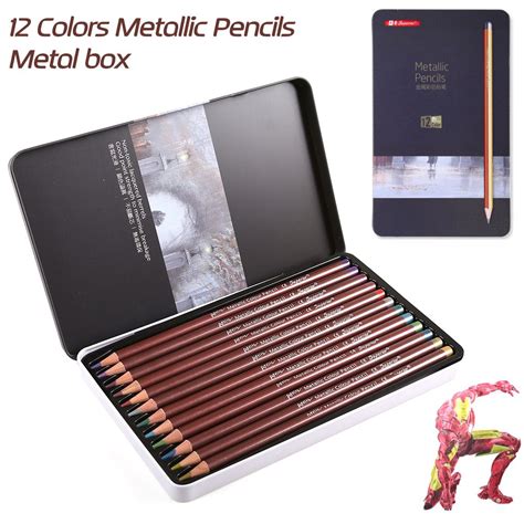 Superior 12 Colors Artist Metallic Colour Pencil Professionals Metal