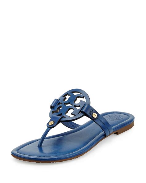 Tory Burch Miller Leather Logo Thong Sandal In Blue Lyst