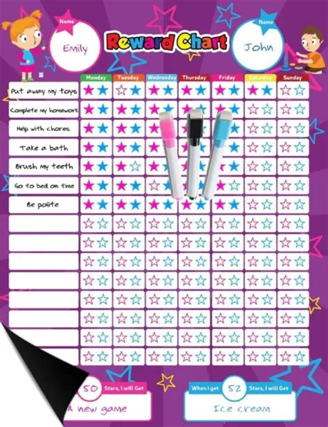 Magnetic Reward Behavior Star Chore Chart For One Or Two Kids 17 X 13