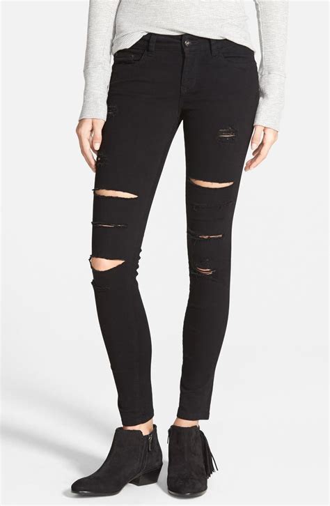 Sp Black Destroyed Low Rise Skinny Jeans Black Online Only Nordstrom