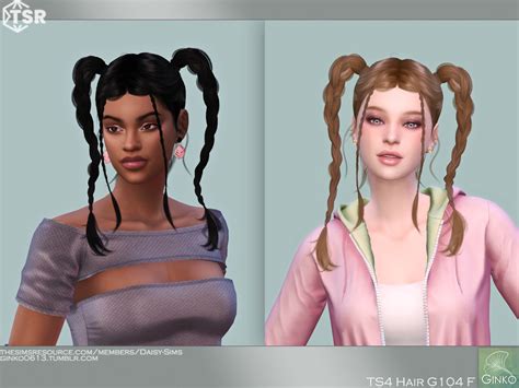 The Sims Resource Braided Pigtails Hairstyle G104