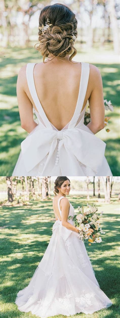 Vneck Wedding Dress Accessories Ivory V Neck Bow Long Wedding Dress