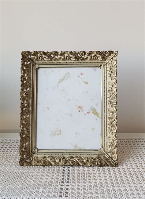 Vintage Gold Metal Picture Frame With Whitewash For 8 X 10 Photo