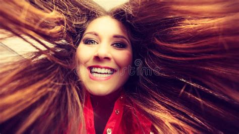 Happy Positive Woman With Long Brown Hair Stock Image Image Of Happy