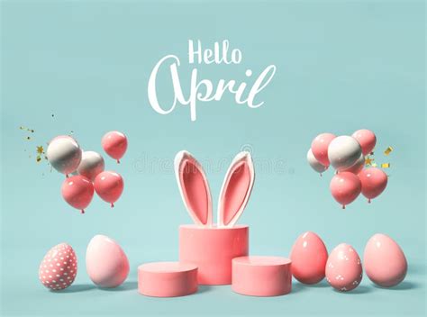 Hello April Message With Rabbit Ears And Eggs Stock Illustration