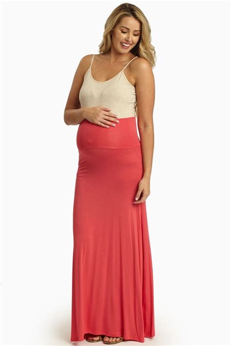 Coral Basic Maternity Maxi Skirt Maternity Maxi Skirts Pink Blush Maternity Maternity Clothes