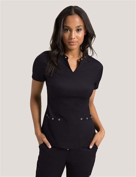 Eyelet Top In Black Is A Contemporary Addition To Womens Medical Scrub Outfits Shop Jaanuu For