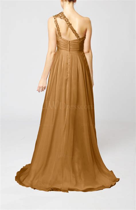 Light Brown Romantic Asymmetric Neckline Sleeveless Chiffon Beaded Prom