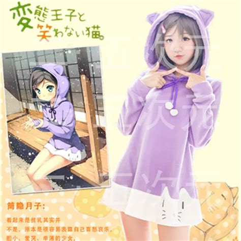 the hentai prince and the stony cat tsutsukakushi tsukiko purple cat ear cute hoodie dress daily