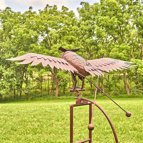 Giant Flapping Wings Owl Garden Stake Kinetic Metal Sculpture The