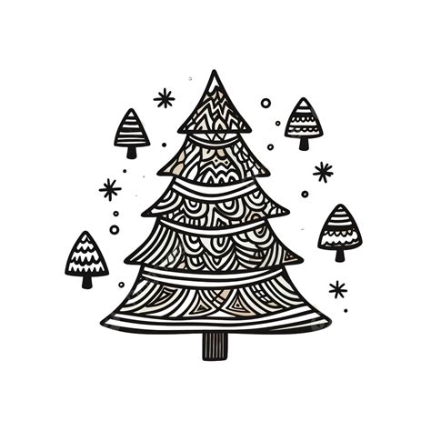 Christmas Tree Sticker Cute Doodle Illustration In Black Vector One