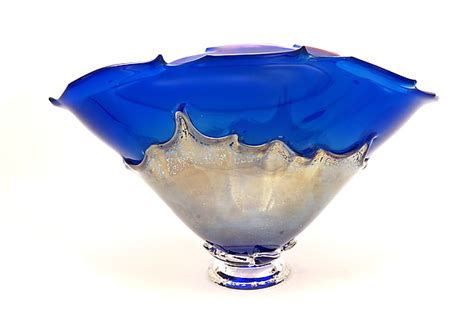 Silver Blue Overlay Bowl By Dierk Van Keppel Art Glass Bowl Artful Home