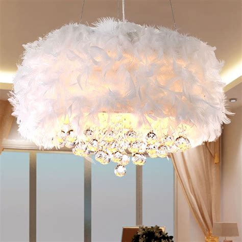 12w led bulb heads with higher luminosity. Crystal Pendant with Shade Covered in White Feathers ...