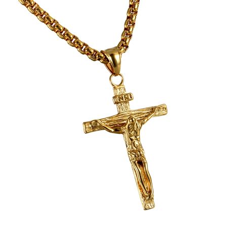 Mens Stainless Steel Jesus Christ Crucified Cross Pendant Necklace