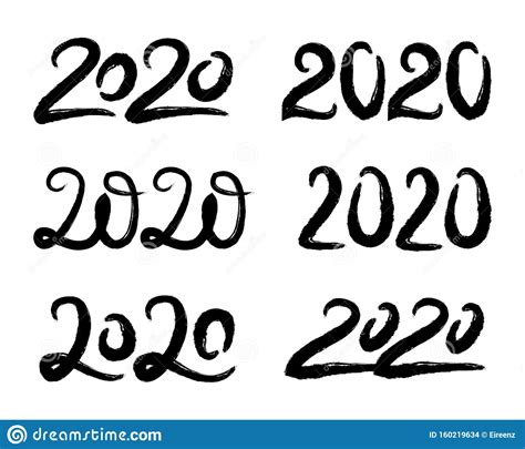 Vector Set With Hand Drawn 2020 Lettering Designs Isolated On White