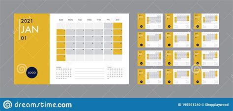 Calendar 2021 Template Planner Vector Diary In A Minimalist Style Stock