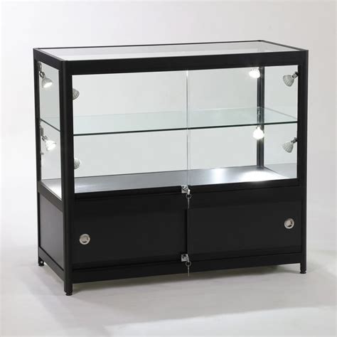Black Aluminium Glass Counter Showcase Display Cabinet 1000mm W X 500mm D X 900mm H Tss1583