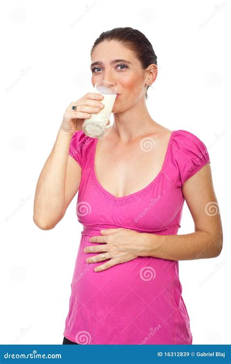 Pregnant Woman Drinking Milk Stock Image Image Of Casual Adult