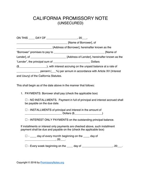 Free California Promissory Note Form Template