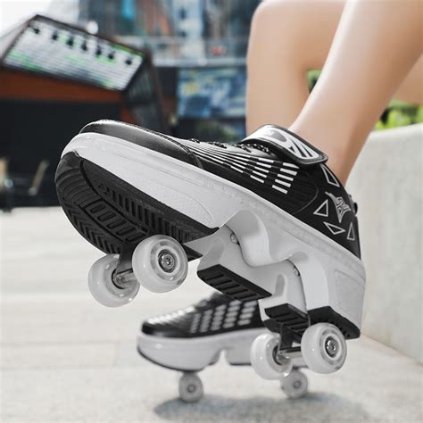 Outdoor Sports Pulley Deformation Shoes Runaway Four Wheeled Skates Wheeled Retractable Men