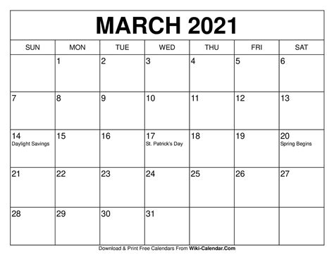 Free Printable Calendar March 2021 Printable Word Searches