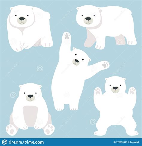 Cute Polar Bear Funny Cartoon Vector Set Stock Vector Illustration Of