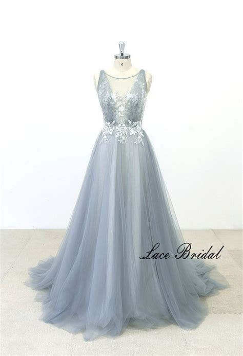 Lace Wedding Dress Simple Tulle Wedding Gown Grey Tulle Etsy Canada