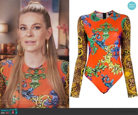 wornontv leah s orange baroque print bodysuit on the real housewives of new york city leah