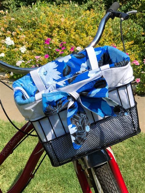Silver And Blue Tropical Floral And White Bike Basket Liner Etsy