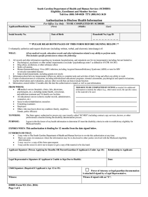 2016 2024 Sc Dhhs Form 921 Fill Online Printable Fillable Blank