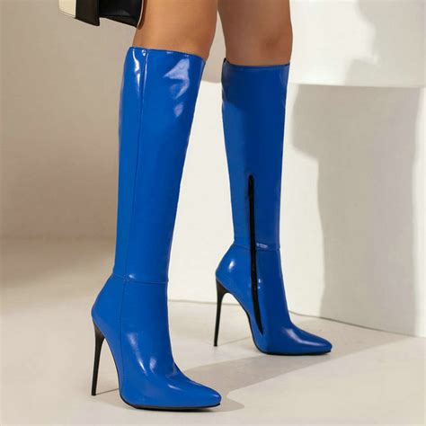 2022 Women Knee High Boots Sexy Thin High Heel Pointed Toe Ladies Calf Boots Pu Leather Zipper