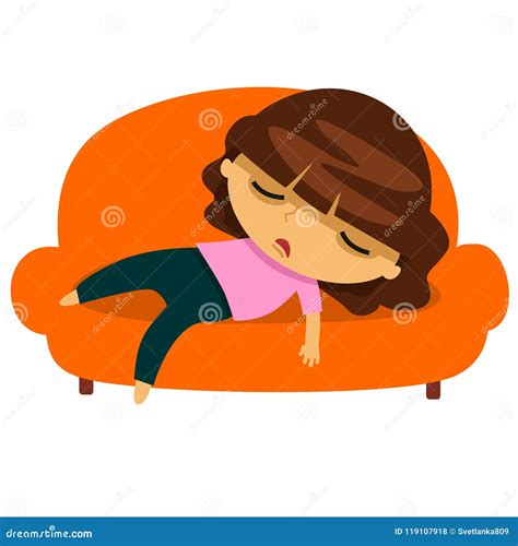 Young Woman Sleeping On The Couch Stock Vector Illustration Of Tired Lying 119107918