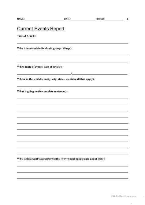 current  template worksheet  esl printable