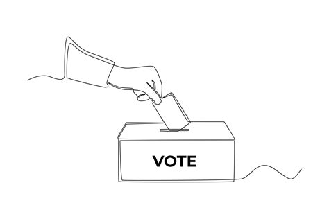 Continuous One Line Drawing Hand Putting Paper In The Ballot Box For