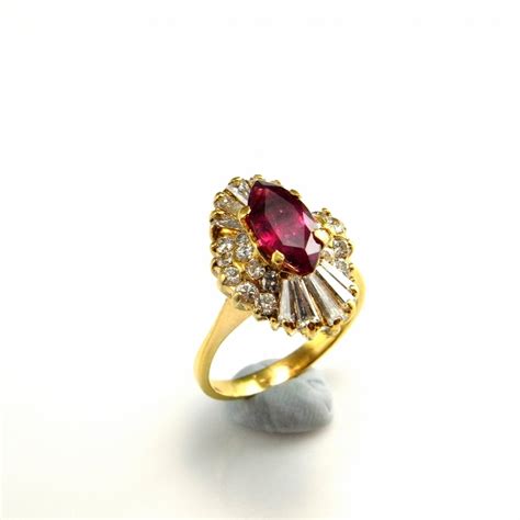 Marquise Ruby Diamond Ring Natural Ruby Ring Ruby Engagement Ring 14K Yellow Gold Ruby Ballerina 