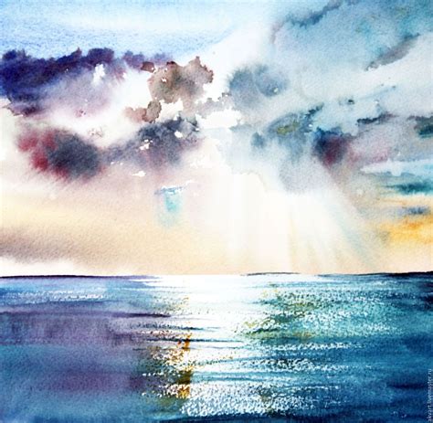Watercolor Painting Watercolor The Sky And The Sea купить на