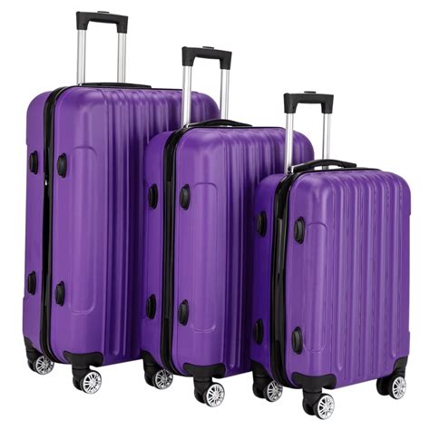 Ubesgoo 3pcs Purple Luggage Travel Set Bag Abs Trolley Hard Shell