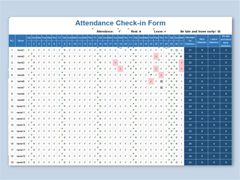 Excel Of Attendance Chick In Sheetxlsx Wps Free Templates