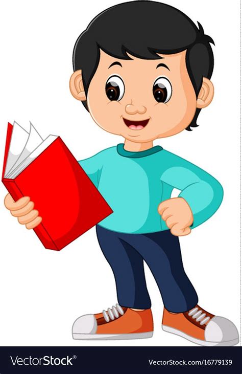 Happy Boy Reading Book Alone Royalty Free Vector Image Kids Going To